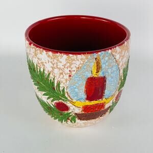 Christmas Candle Italy Pottery Planter Red
